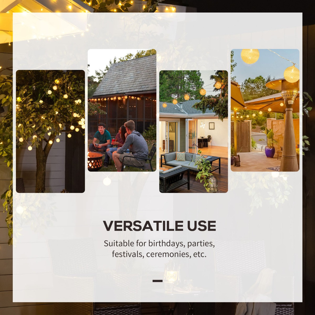 Outsunny 80 Garden Festoon String Lights - 4 Pack>