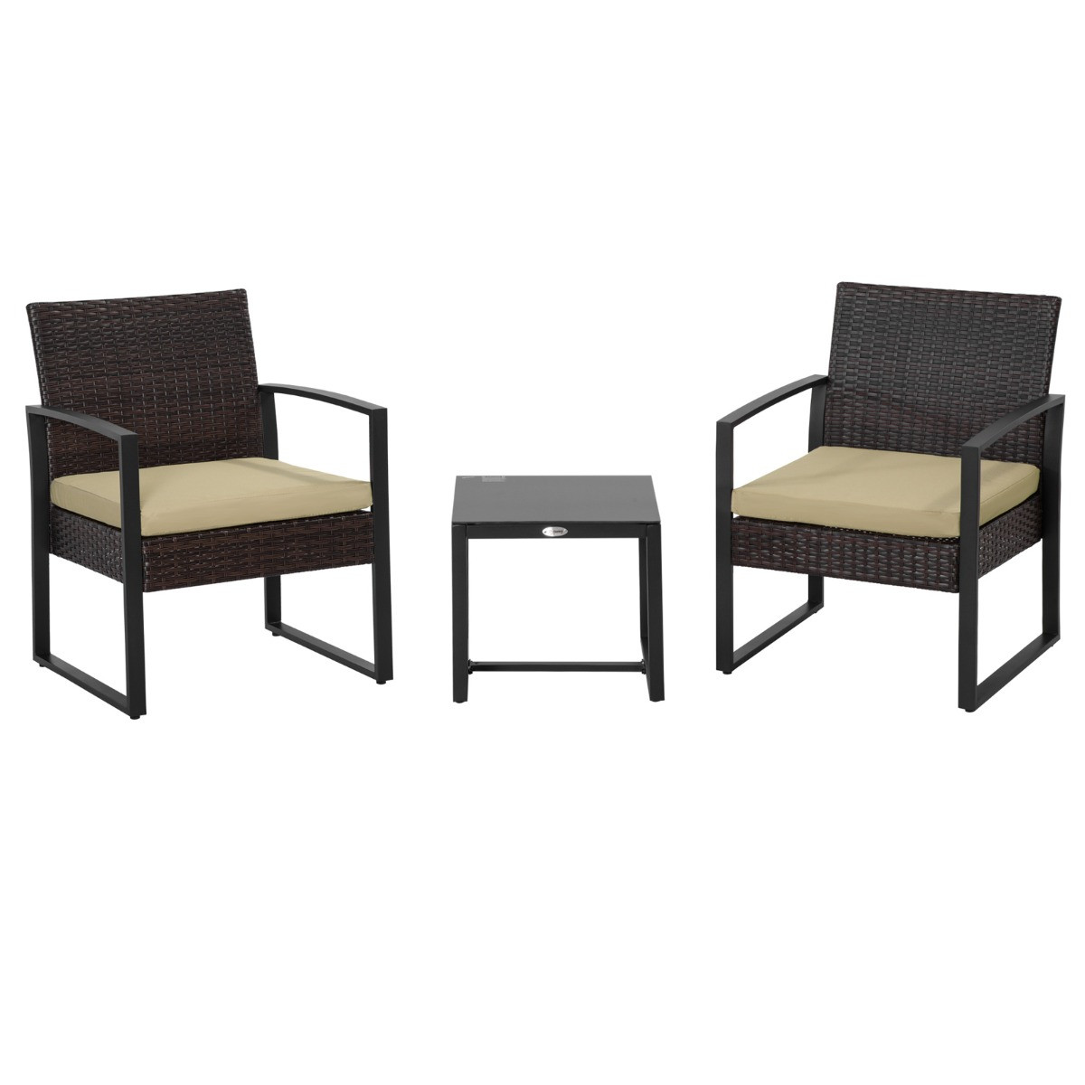 Outsunny Rattan Wicker Bistro Set, Brown/Beige - 3 Piece>