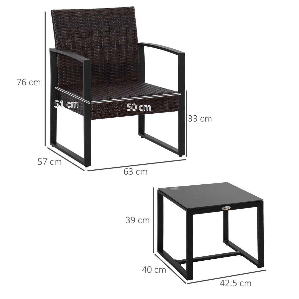 Outsunny Rattan Wicker Bistro Set, Brown/Beige - 3 Piece>