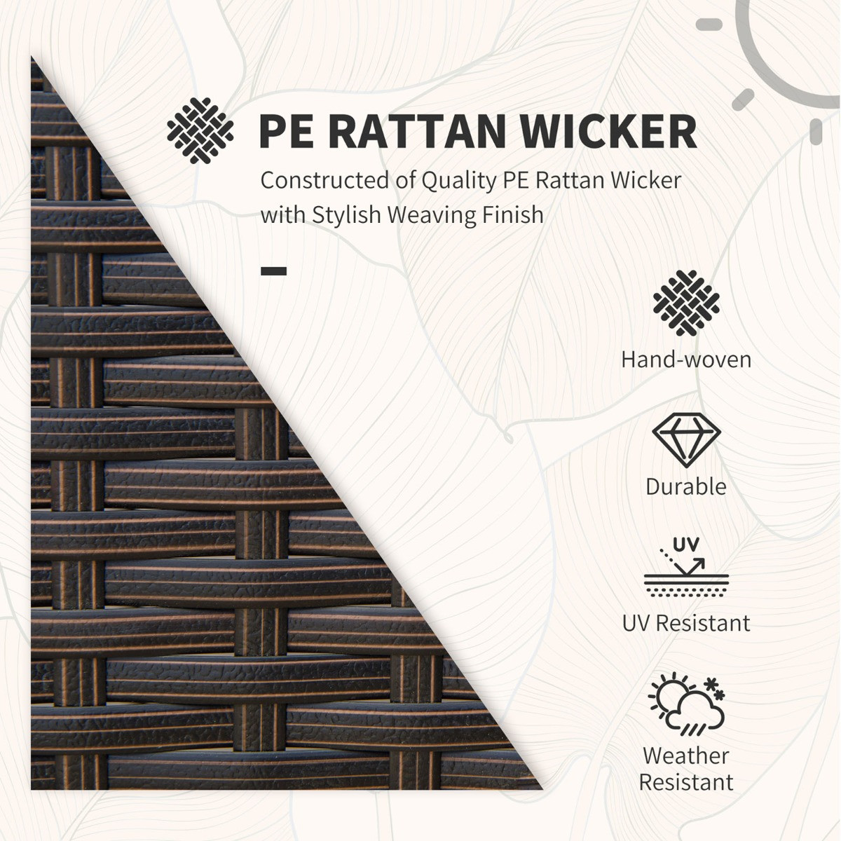 Outsunny Rattan Wicker Bistro Set, Brown/Beige - 3 Piece>