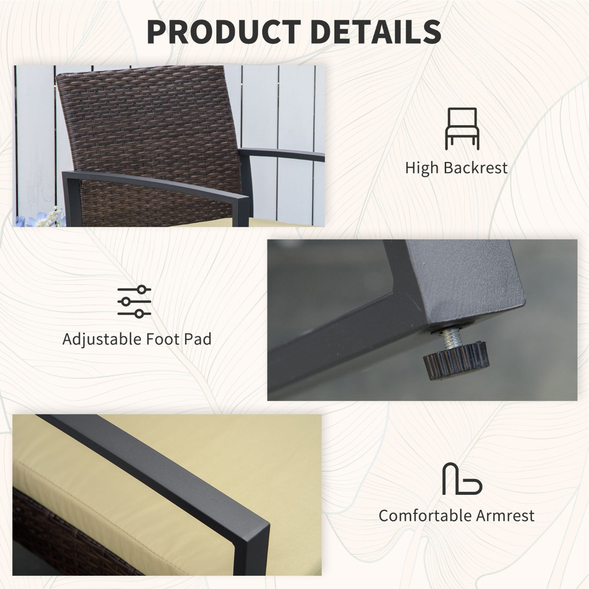 Outsunny Rattan Wicker Bistro Set, Brown/Beige - 3 Piece>