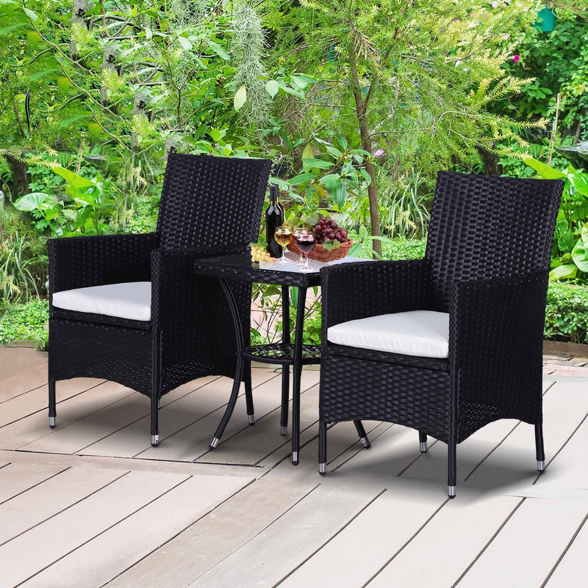 Outsunny Rattan Wicker Bistro Set, Black - 3 Piece>