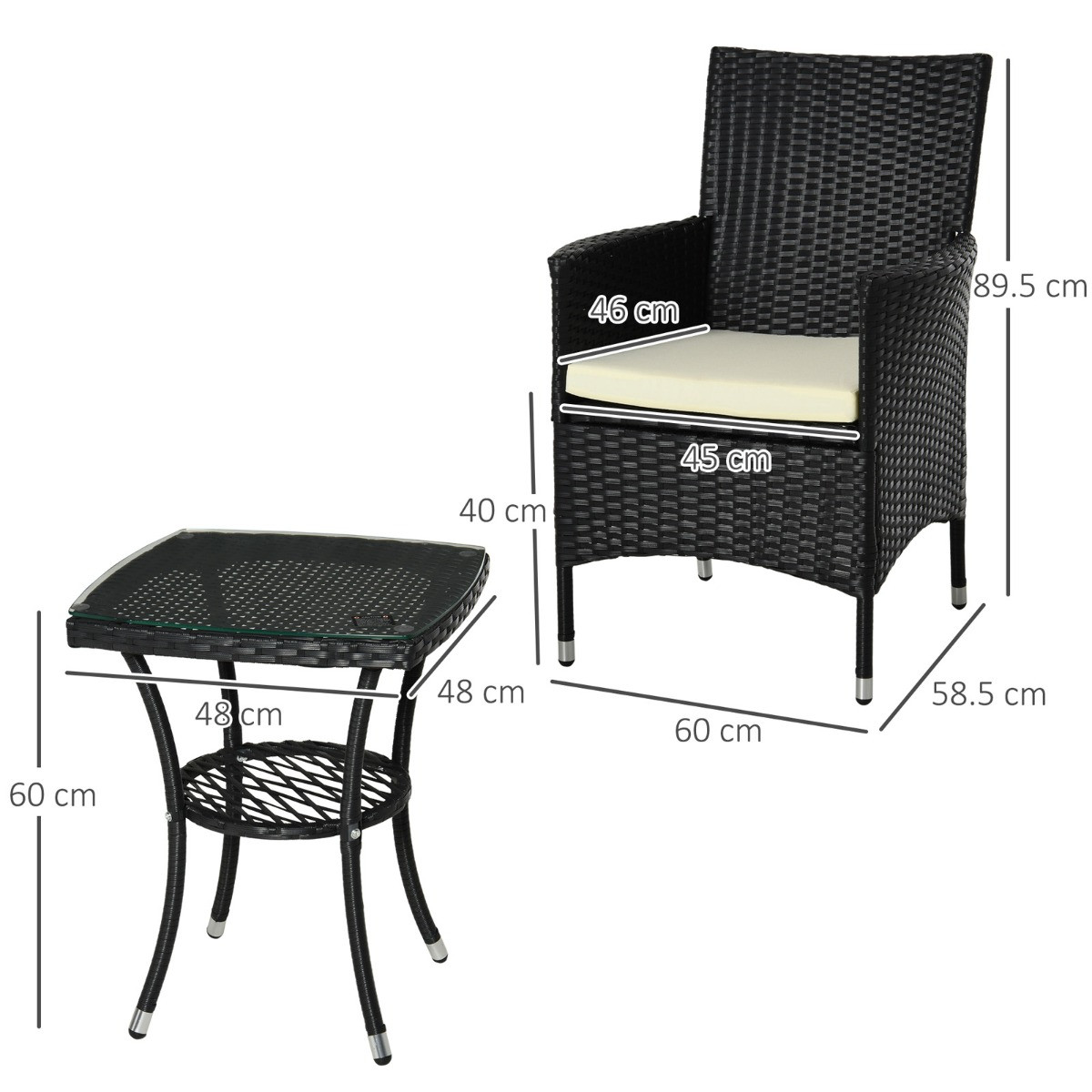 Outsunny Rattan Wicker Bistro Set, Black - 3 Piece>