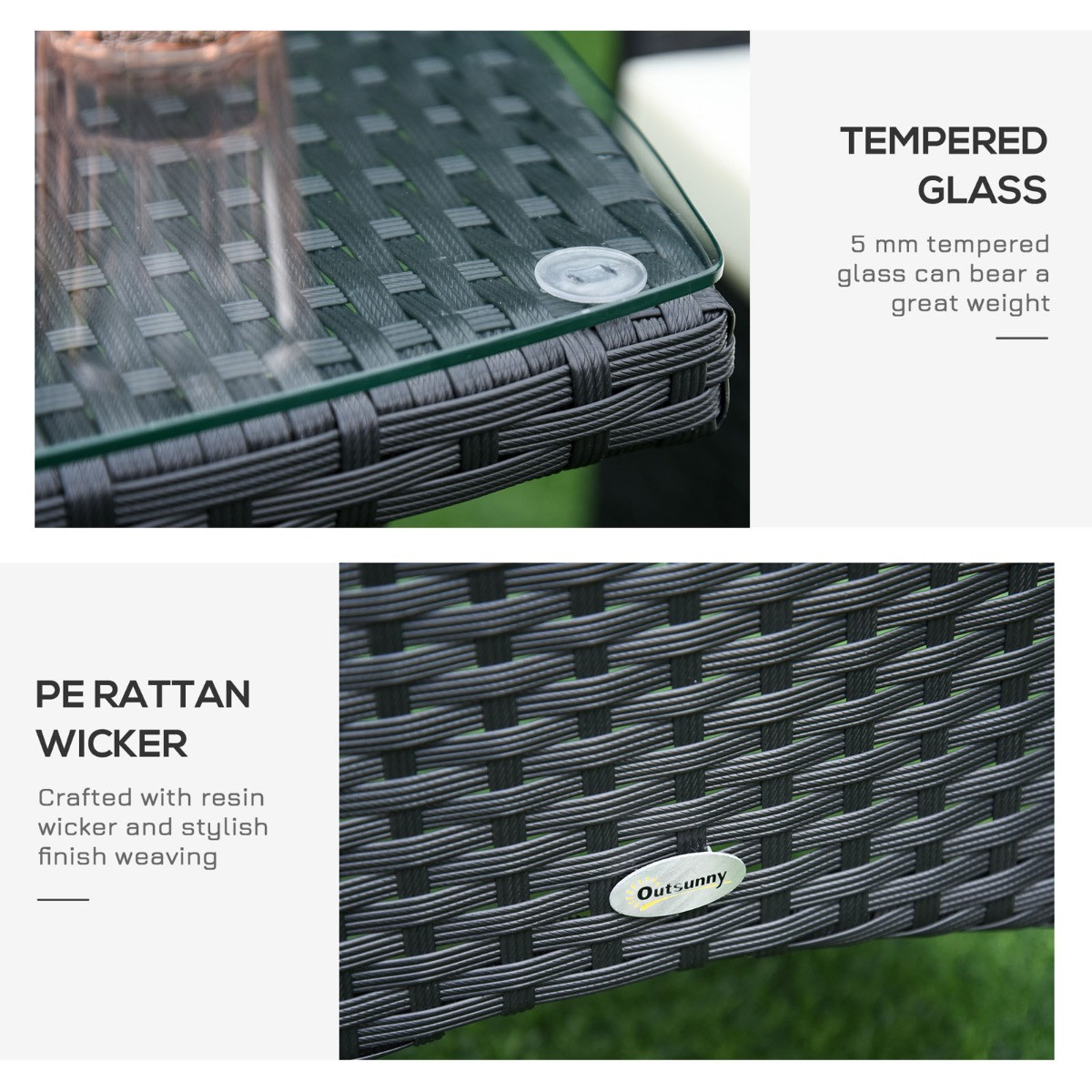 Outsunny Rattan Wicker Bistro Set, Black - 3 Piece>