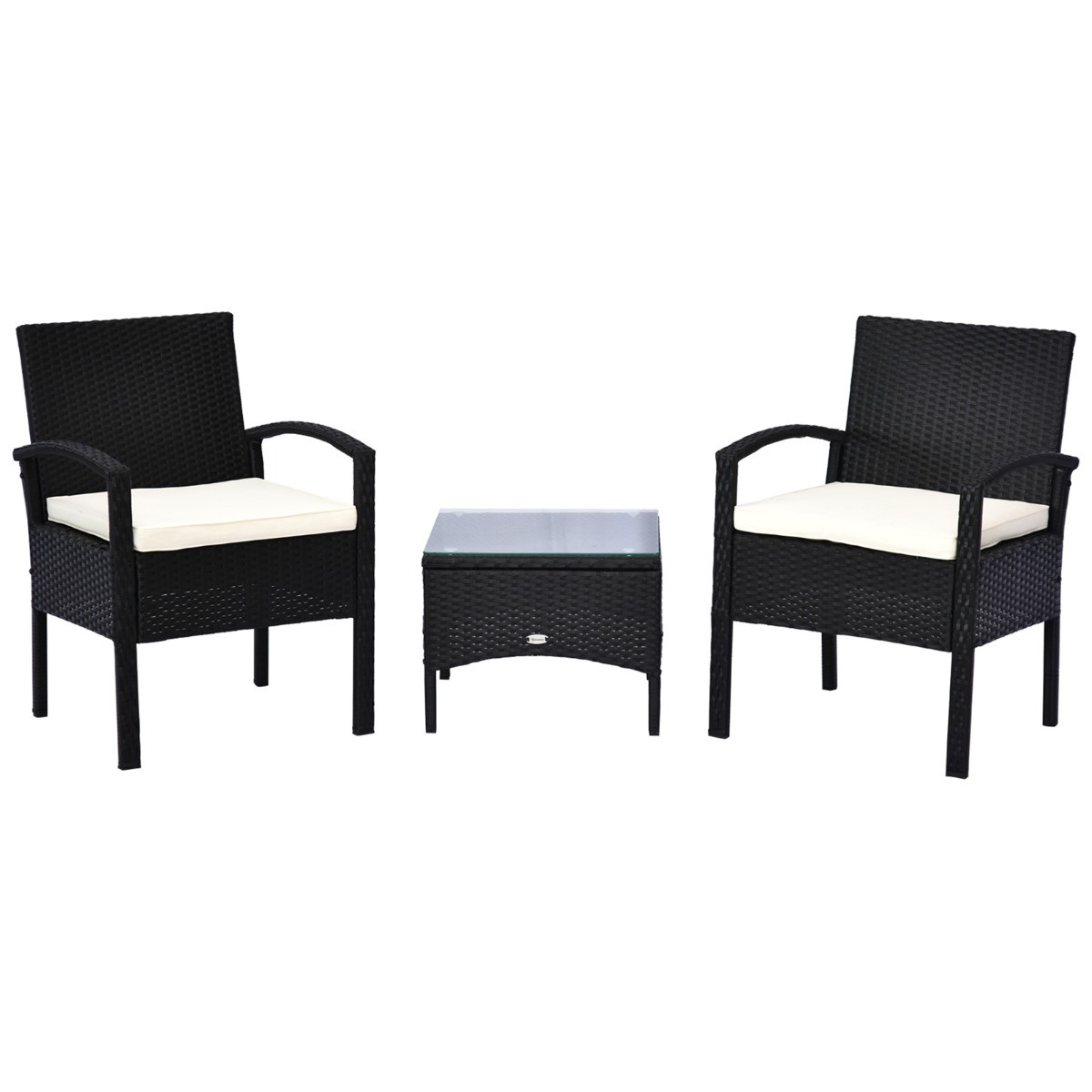 Outsunny Rattan Wicker Bistro Set With Table, Black 3 Piece