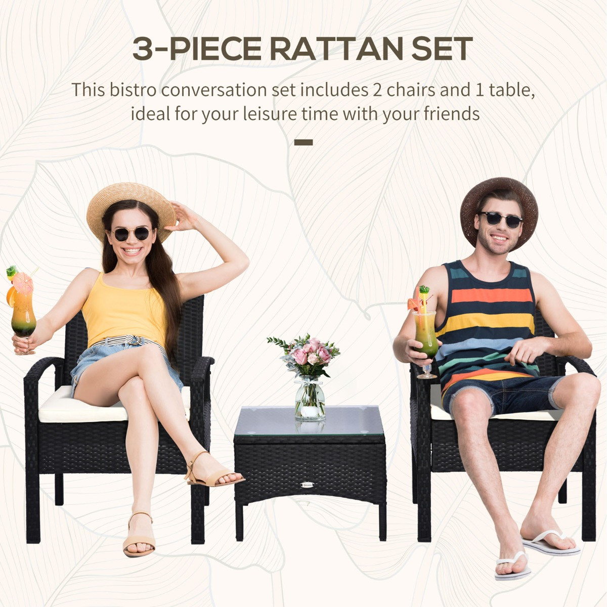 Outsunny Rattan Wicker Bistro Set With Table, Black - 3 Piece>