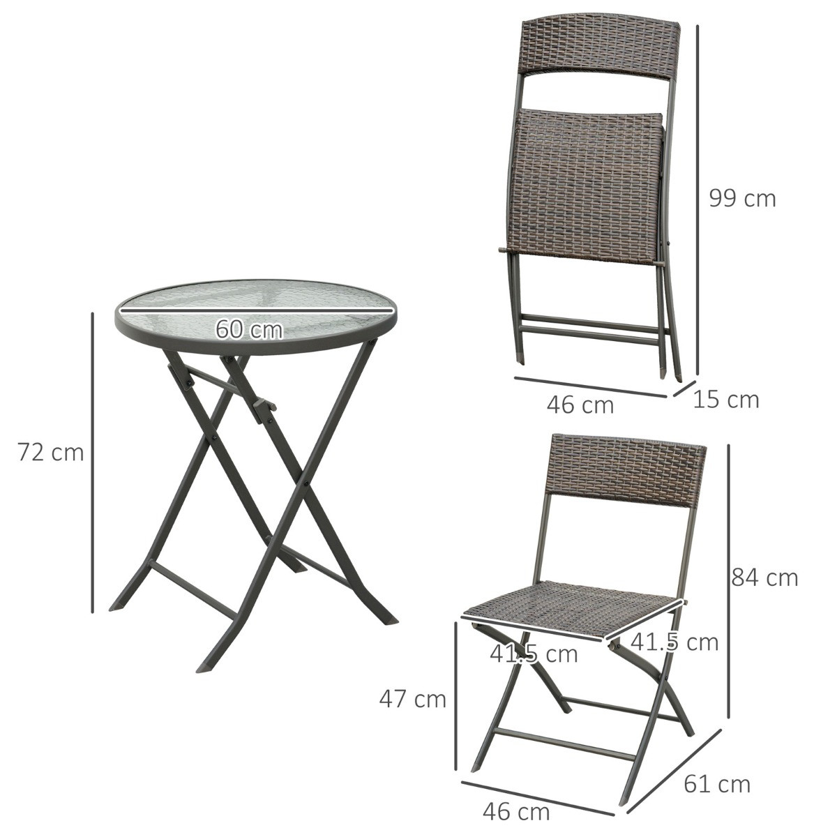Outsunny Rattan Wicker Bistro Table And Chair Set, Brown - 3 Piece>