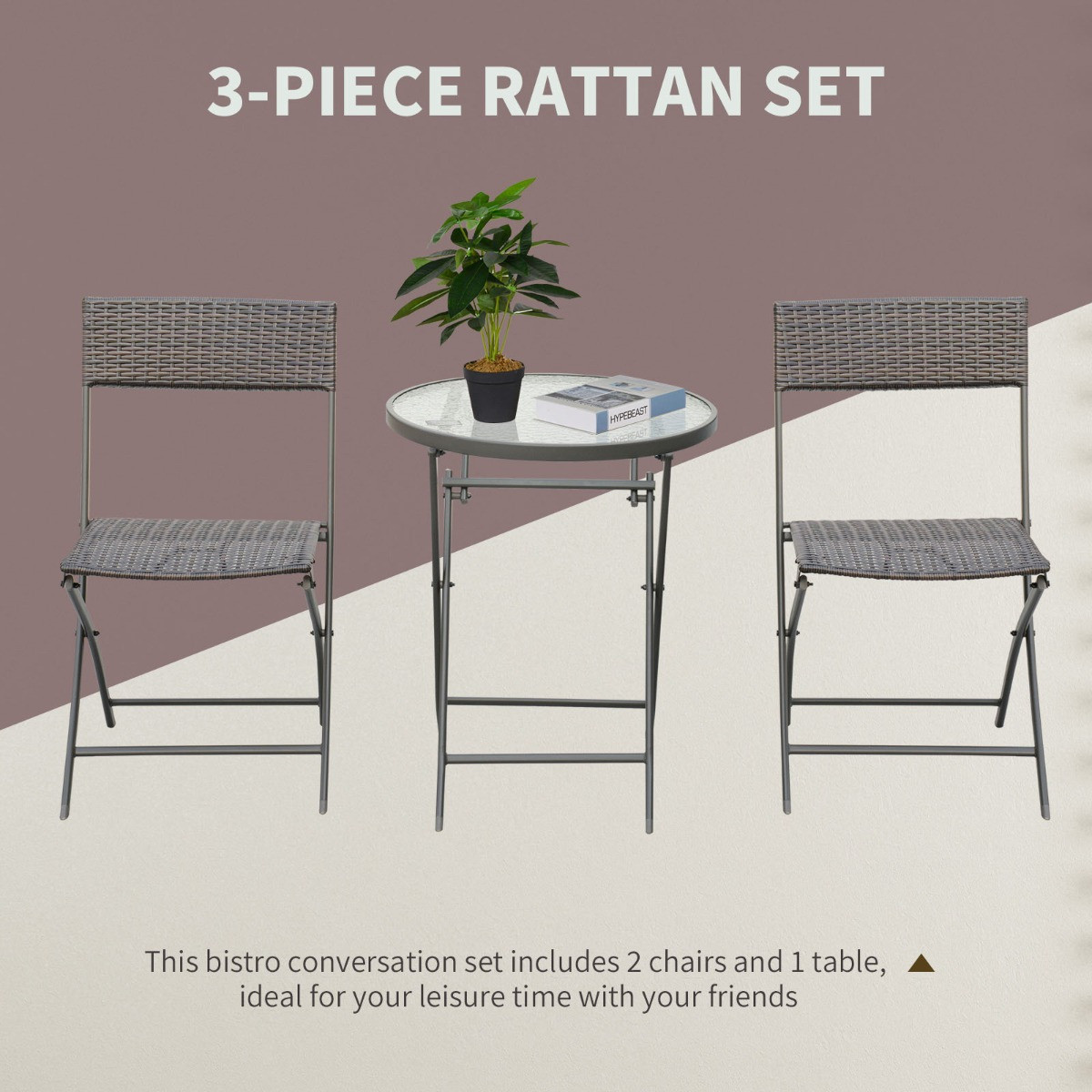 Outsunny Rattan Wicker Bistro Table And Chair Set, Brown 3 Piece