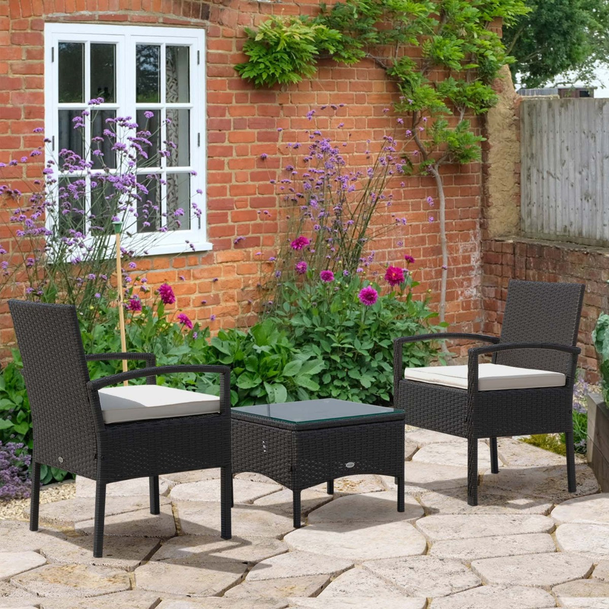 Outsunny Rattan Wicker Bistro Set With Table, Deep Coffee - 3 Piece>