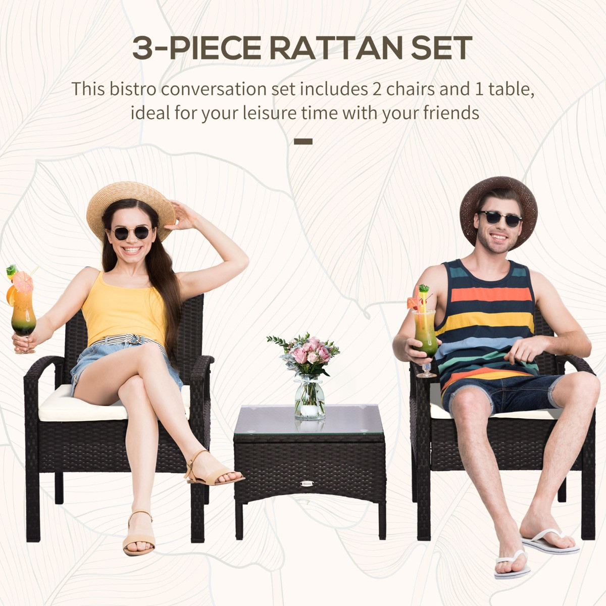 Outsunny Rattan Wicker Bistro Set With Table, Deep Coffee - 3 Piece>