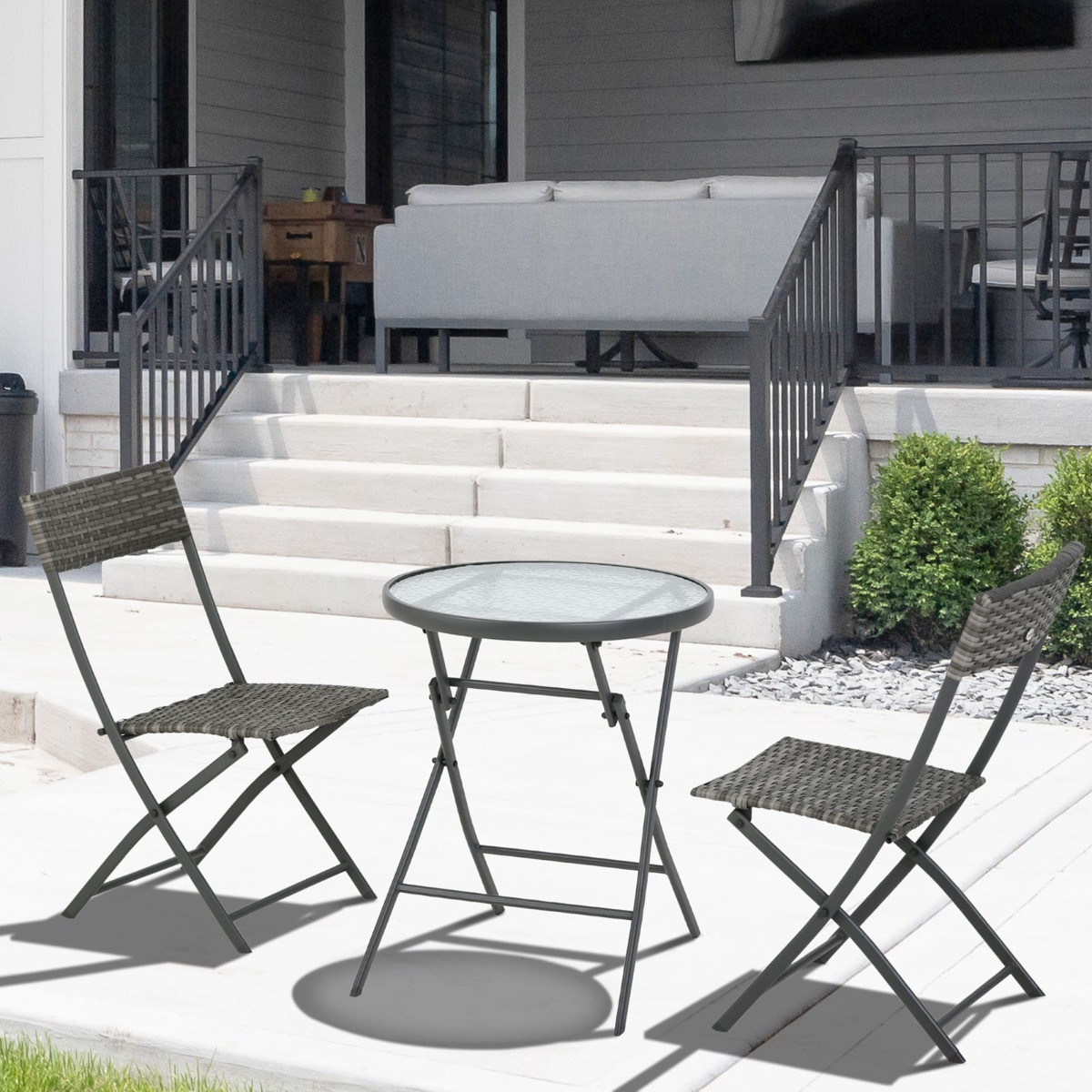 Outsunny Rattan Wicker Bistro Table And Chair Set, Grey - 3 Piece>