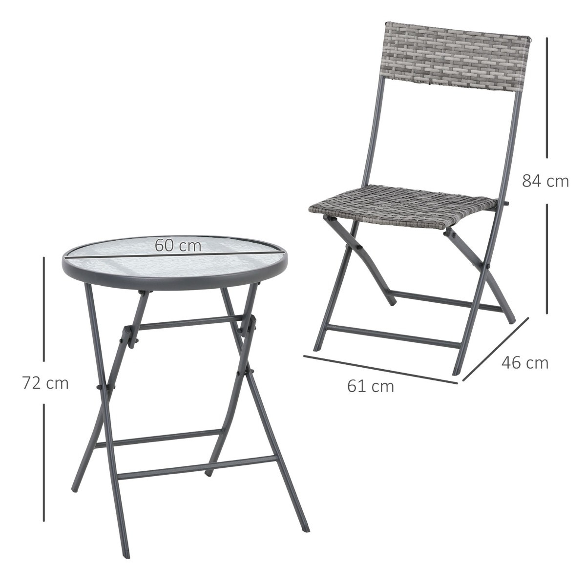 Outsunny Rattan Wicker Bistro Table And Chair Set, Grey - 3 Piece>