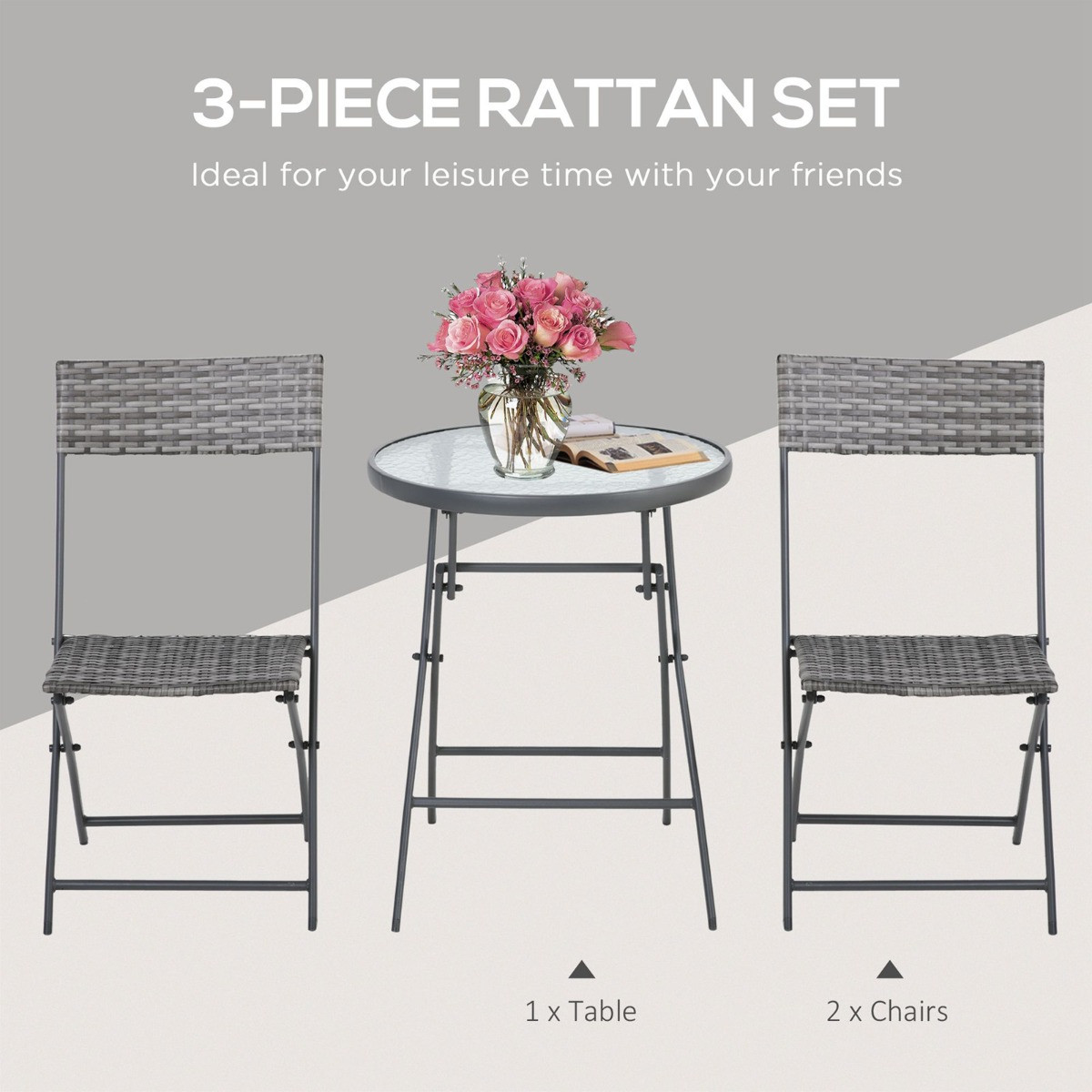 Outsunny Rattan Wicker Bistro Table And Chair Set, Grey 3 Piece