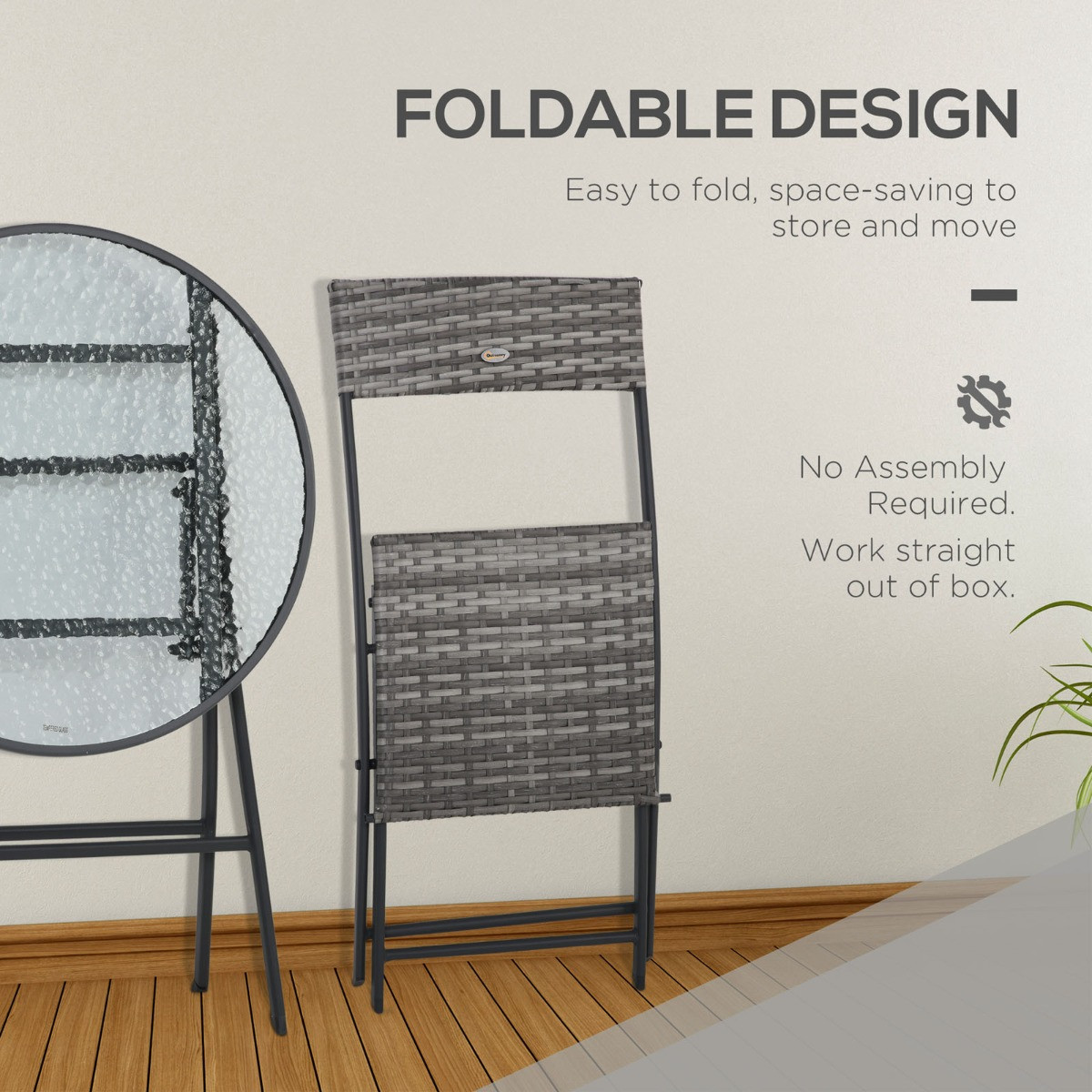 Outsunny Rattan Wicker Bistro Table And Chair Set, Grey - 3 Piece>