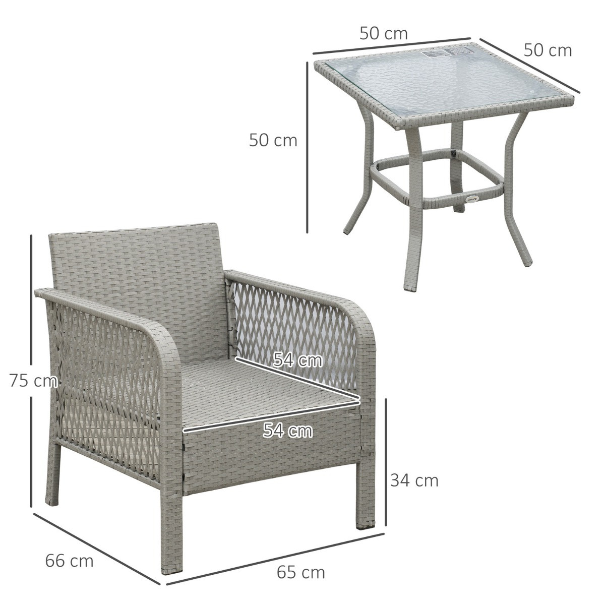Outsunny Rattan Wicker Bistro Set, Grey - 3 Piece>