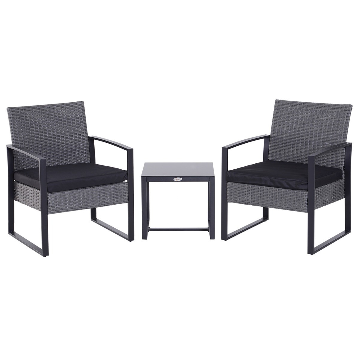 Outsunny Rattan Wicker Bistro Set With Table, Grey - 3 Piece>