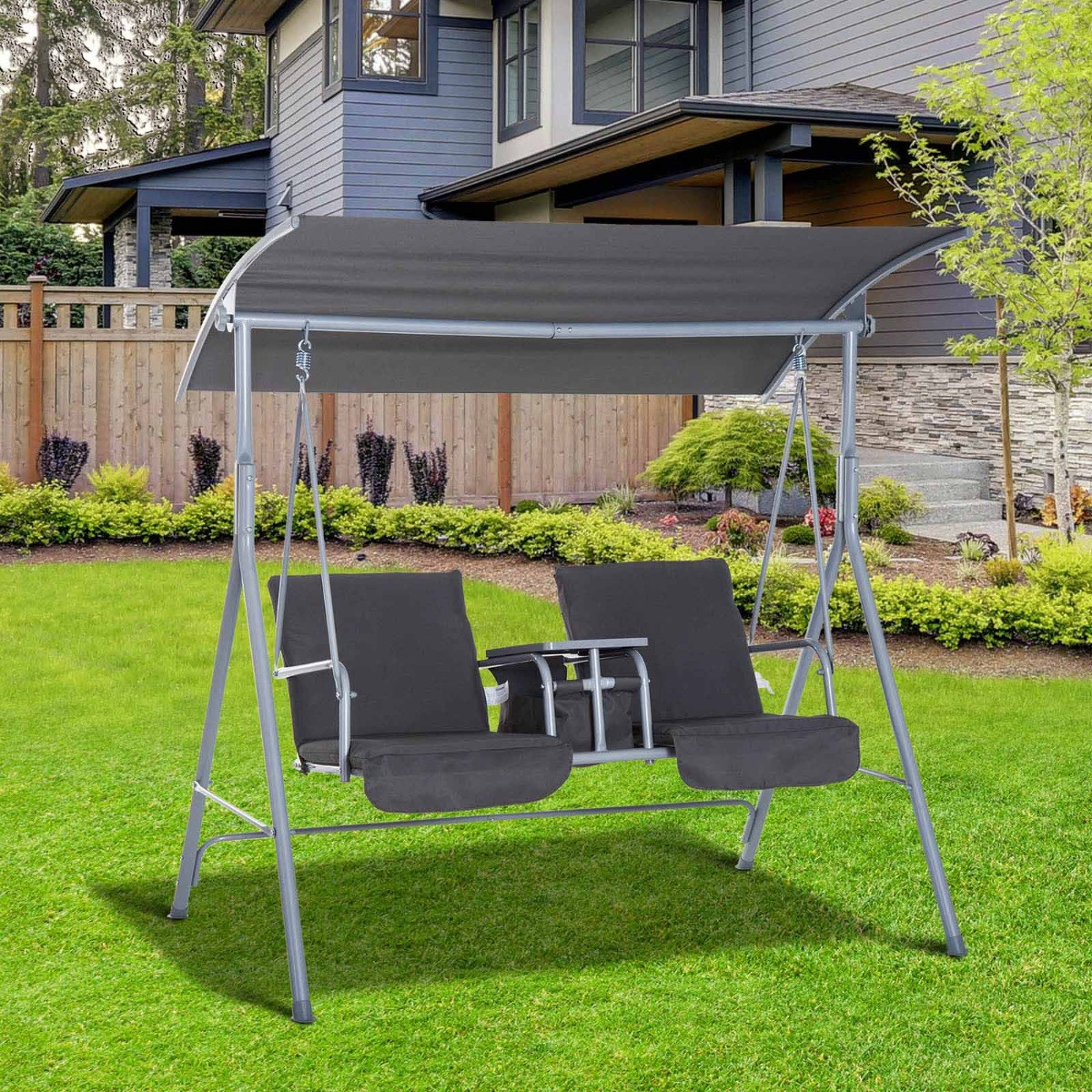 Outsunny 2 Seater Garden Swing Chair - Grey>