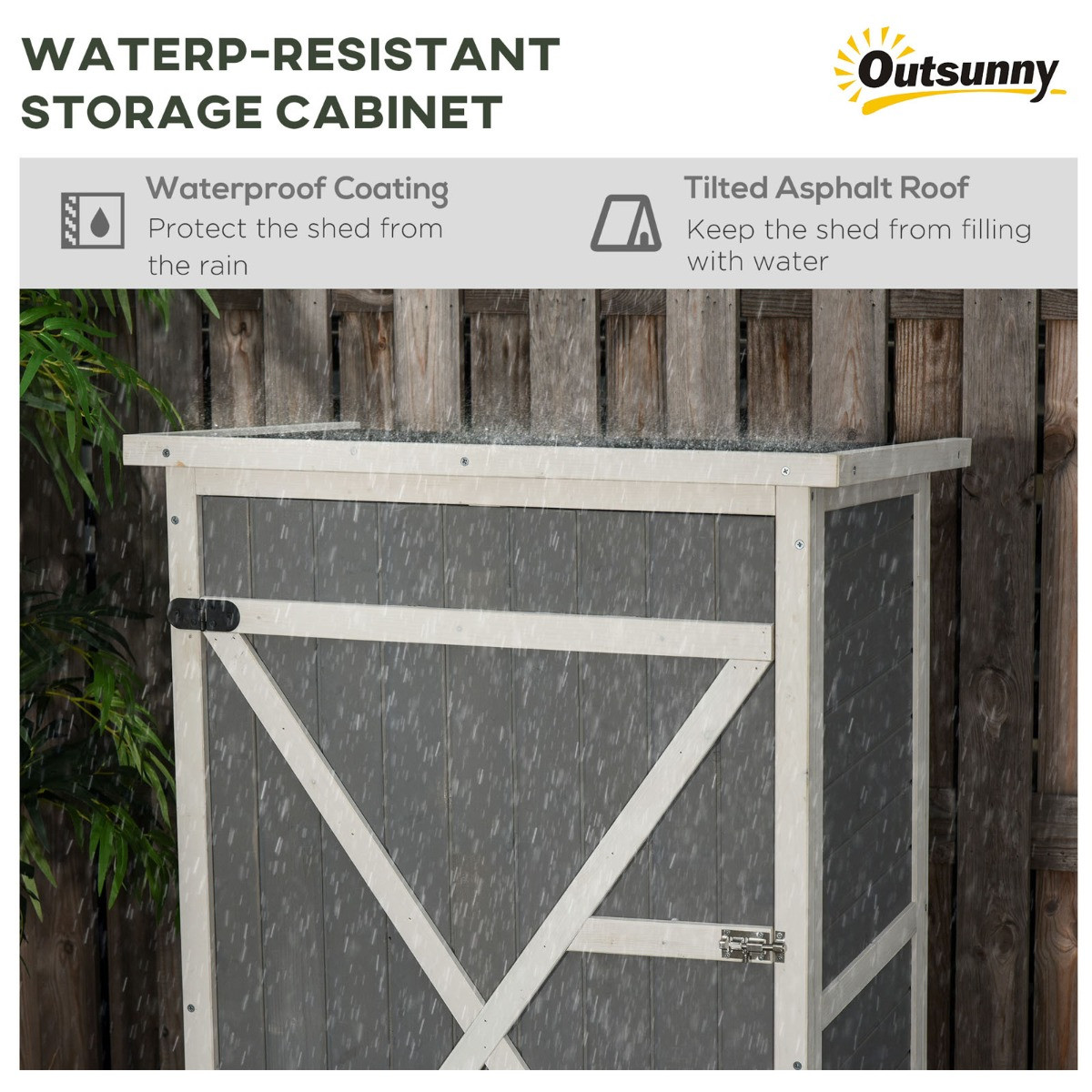 Outsunny Wooden Garden Storage Shed Cabinet, Grey - 2.4 x 1.8 ft>