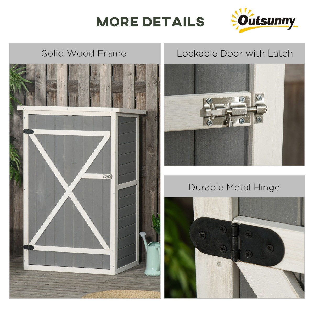 Outsunny Wooden Garden Storage Shed Cabinet, Grey - 2.4 x 1.8 ft>