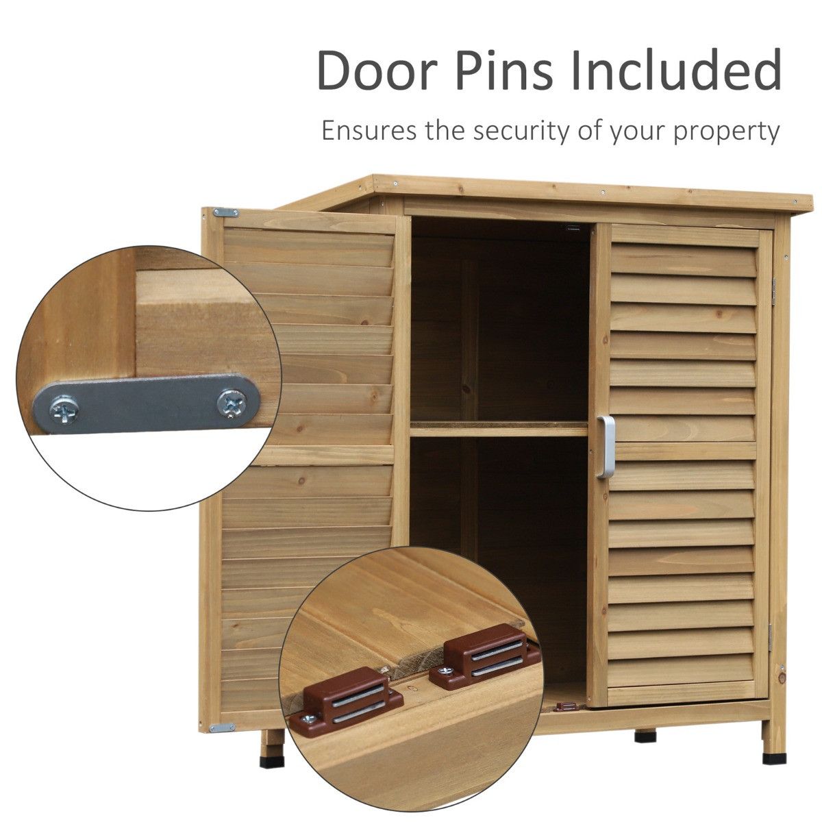 Outsunny Wooden Garden Storage Shed Cabinet, Natural - 2.8 x 1.5 ft>