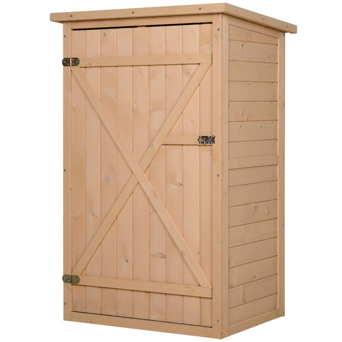 Outsunny Wooden Garden Storage Shed Cabinet, Natual - 2.4 x 1.8 ft>