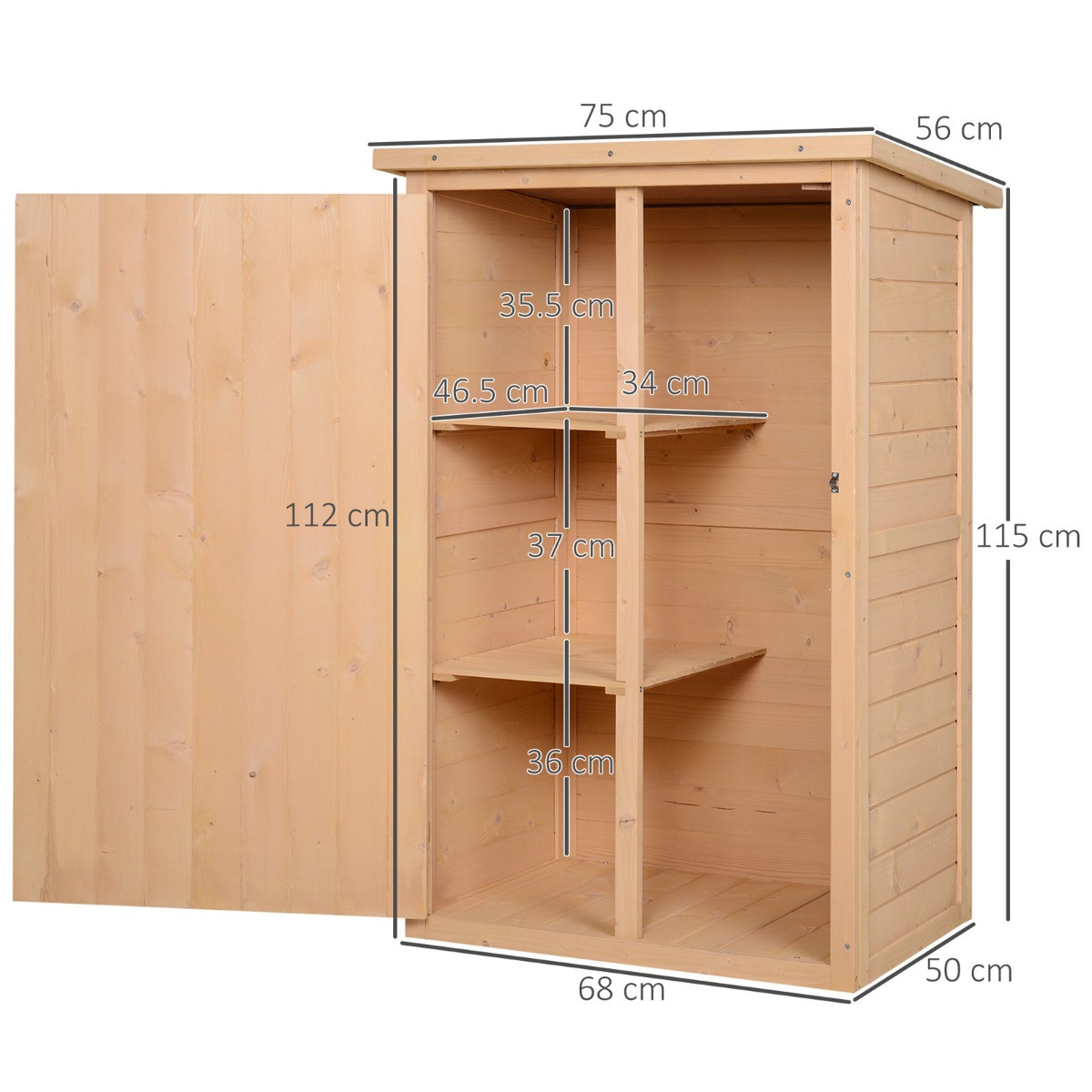 Outsunny Wooden Garden Storage Shed Cabinet, Natual - 2.4 x 1.8 ft>