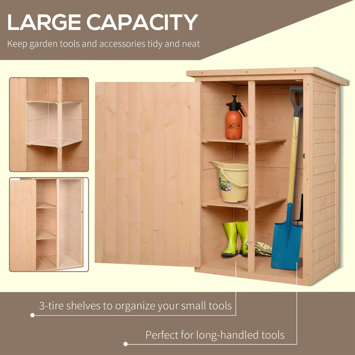Outsunny Wooden Garden Storage Shed Cabinet, Natual - 2.4 x 1.8 ft>
