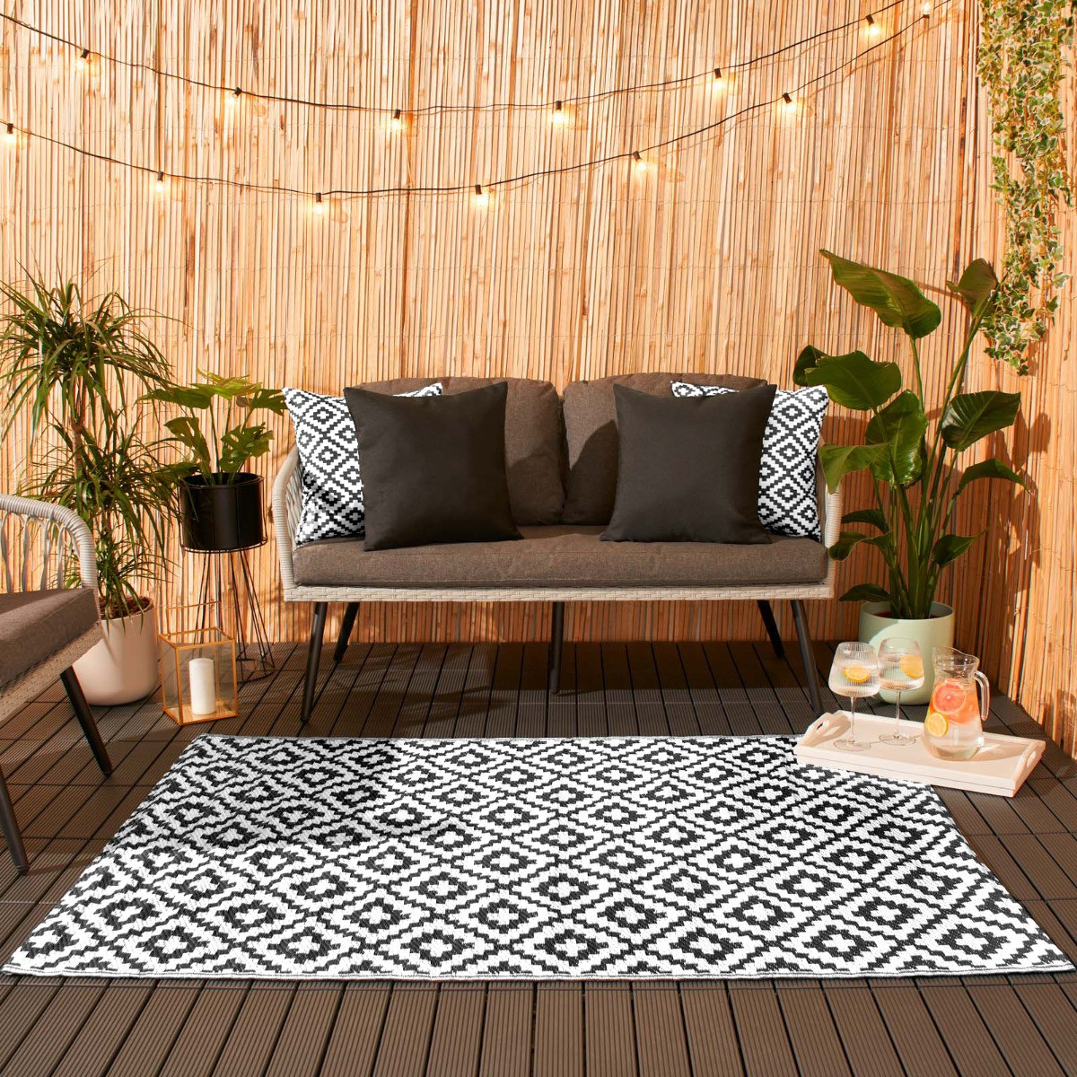 OHS Geometric Print Outdoor Rug, Black/White - 160 x 230cm>