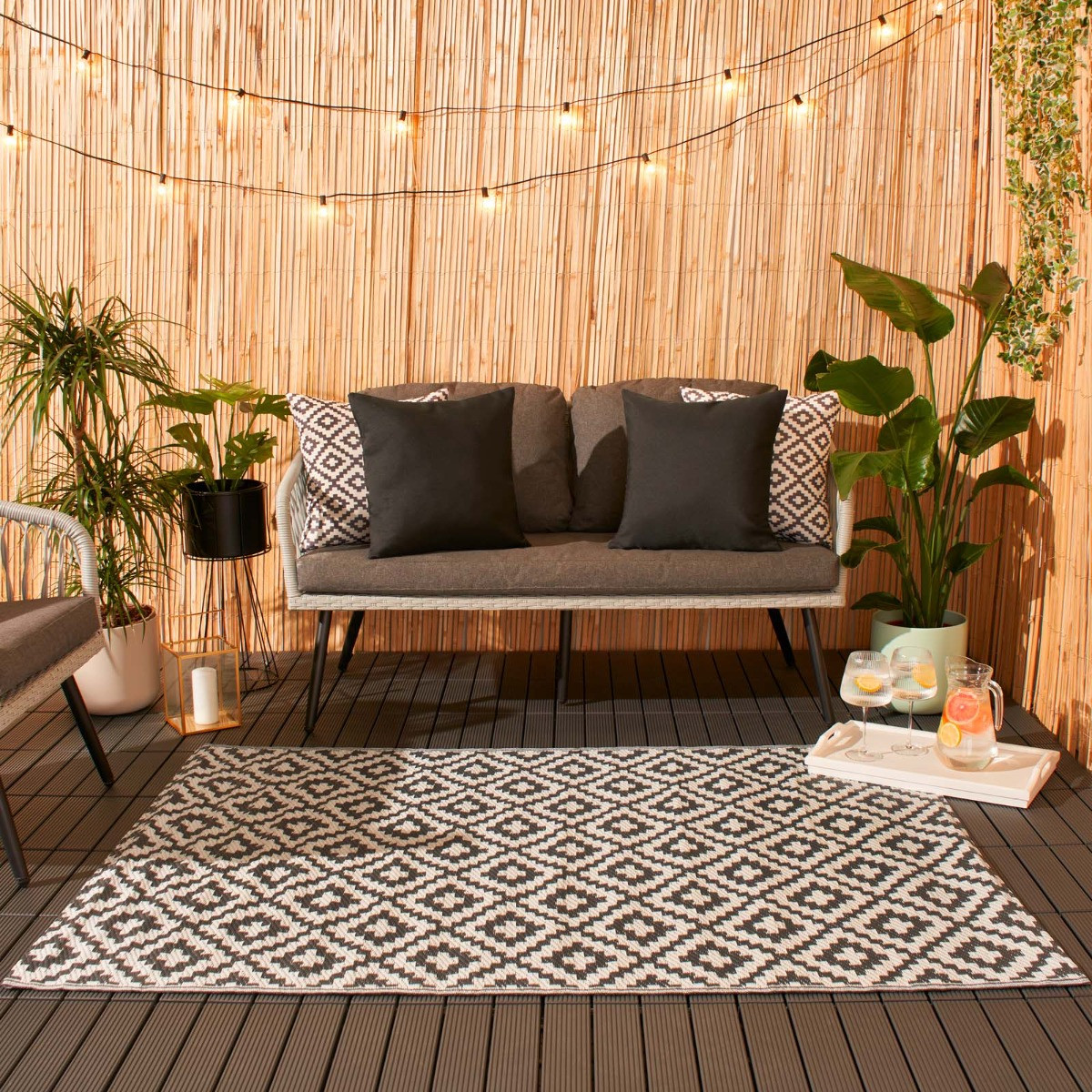 OHS Outdoor Geo Rug, Grey - 80 x 150cm>