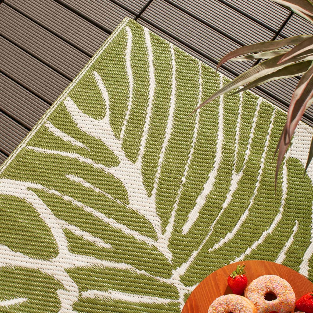 OHS Tropical Print Reversible Outdoor Rug - Green/White