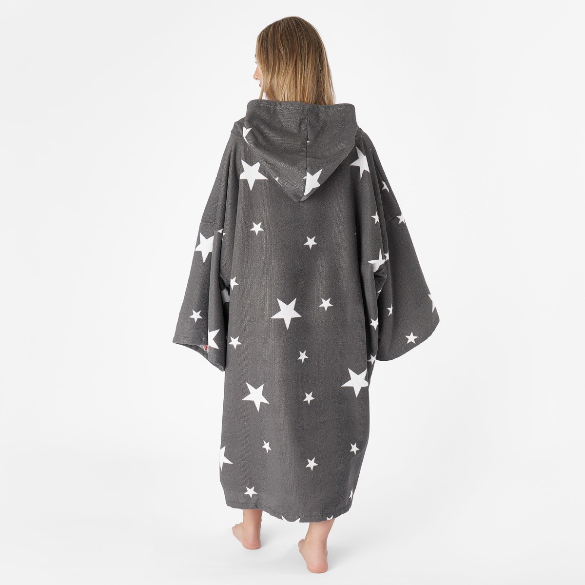 OHS Adult Towel Poncho Star Print - Charcoal Grey>