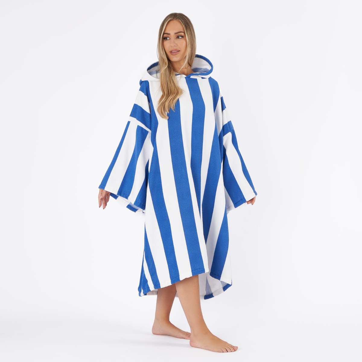 OHS Adult Towel Poncho Stripe Print - Blue>