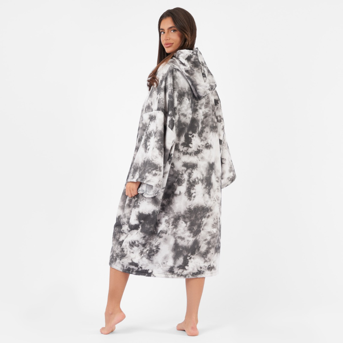 Dreamscene Tie Dye Print Poncho Oversized Changing Robe, Adults - Charcoal Grey>
