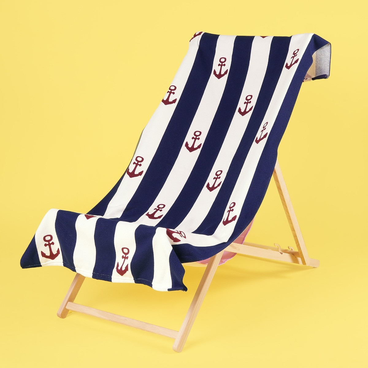 Dreamscene Anchor Stripe Print Beach Towel - Navy>