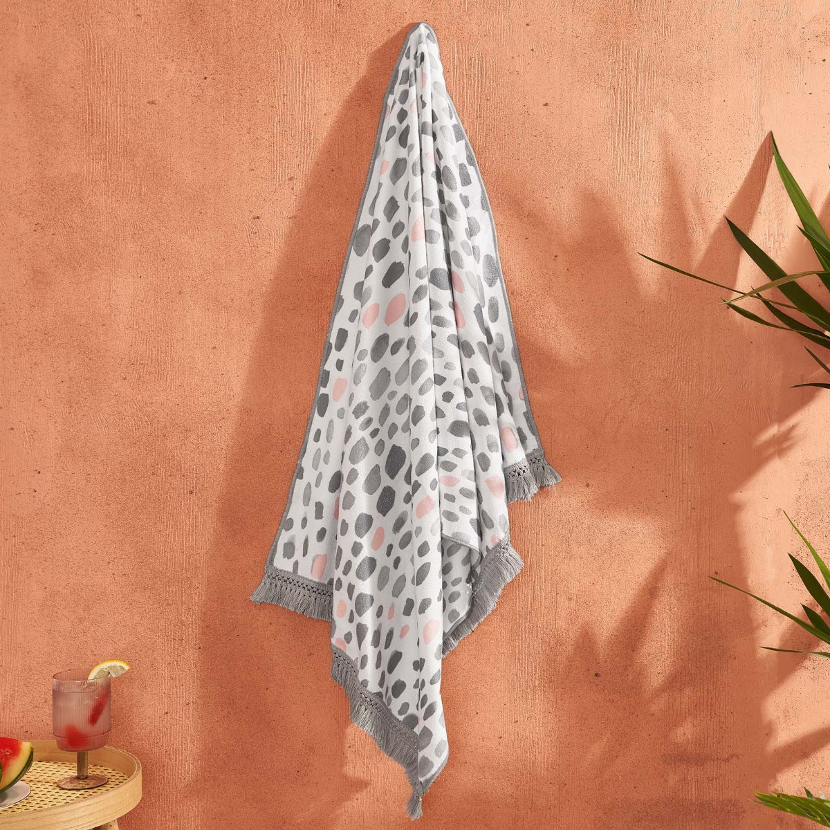 Dreamscene Dalmatian Print Beach Towel Bag - Blush/Grey>