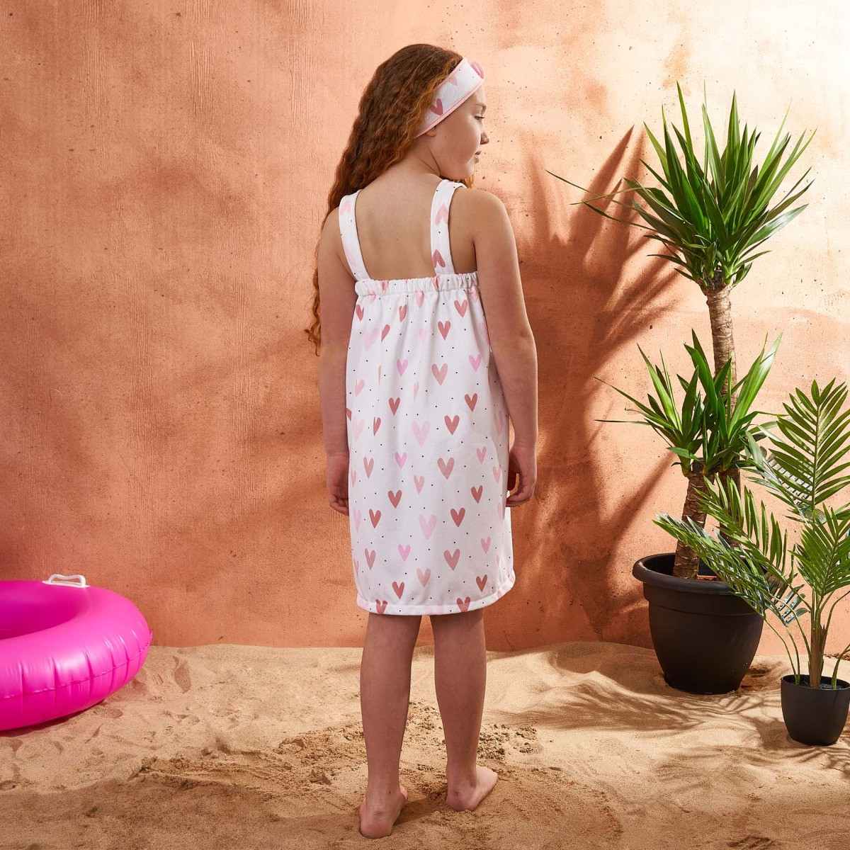 Dreamscene Kids Heart Print Towel Dress, Blush - One Size>