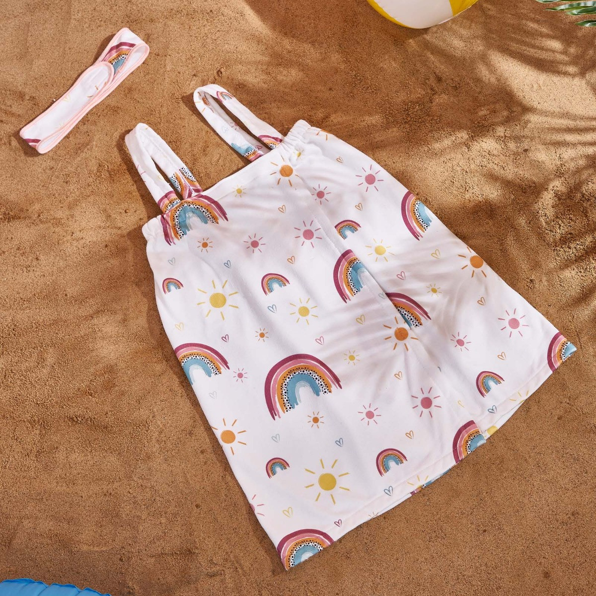 Dreamscene Kids Rainbow Print Towel Dress, White - One Size>