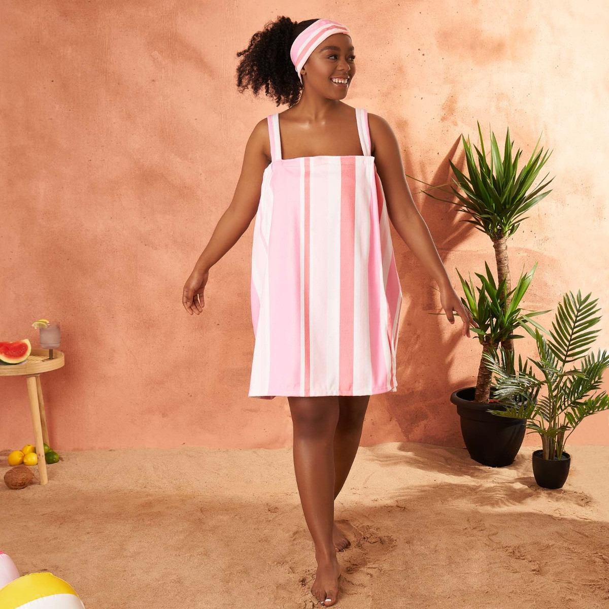 Dreamscene Adults Striped Towel Dress, Blush/White - One Size>
