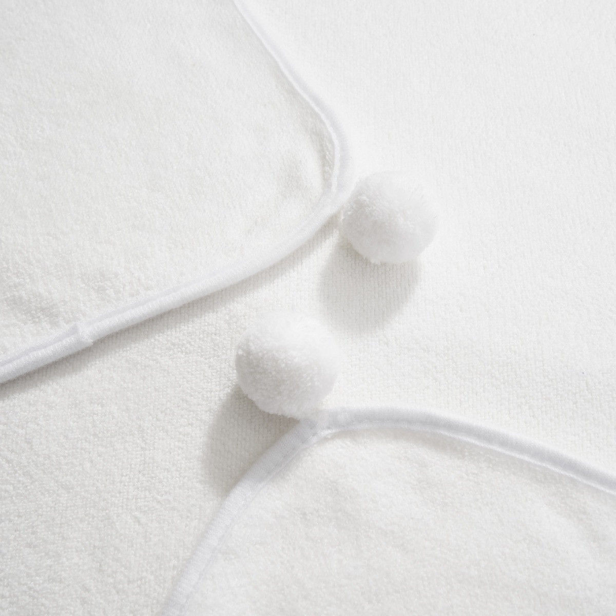 OHS Kids Plain Pom Pom Hooded Towel - White>