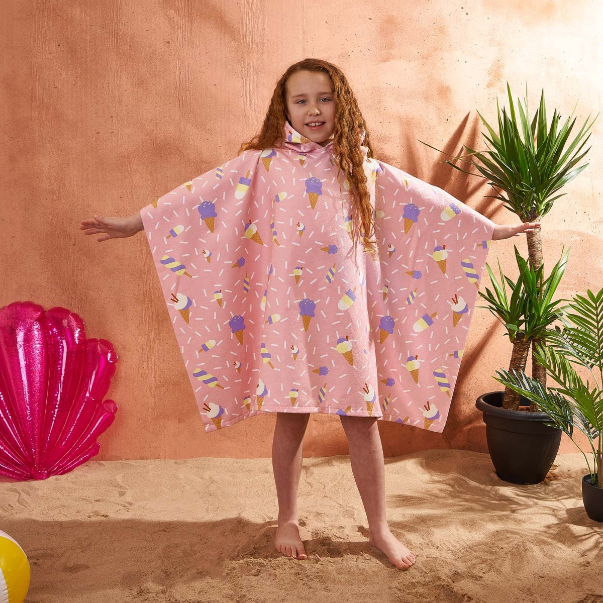 OHS Kids Ice Cream Printed Poncho Towel - Blush>
