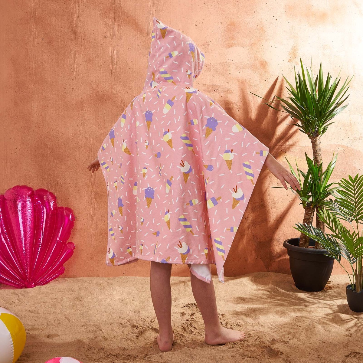 OHS Kids Ice Cream Printed Poncho Towel - Blush>