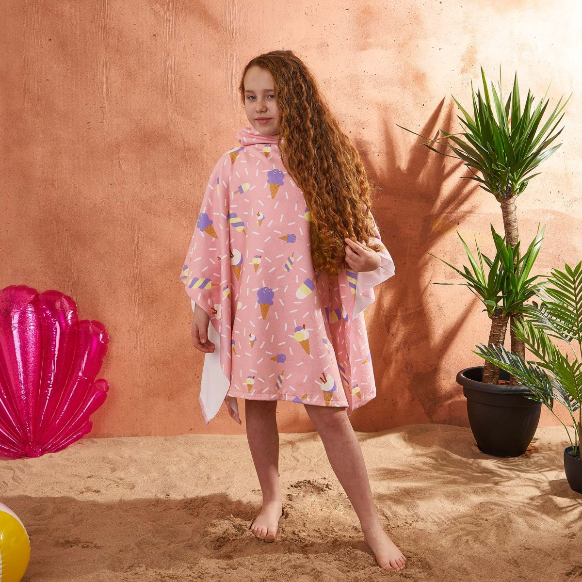 OHS Kids Ice Cream Printed Poncho Towel - Blush>