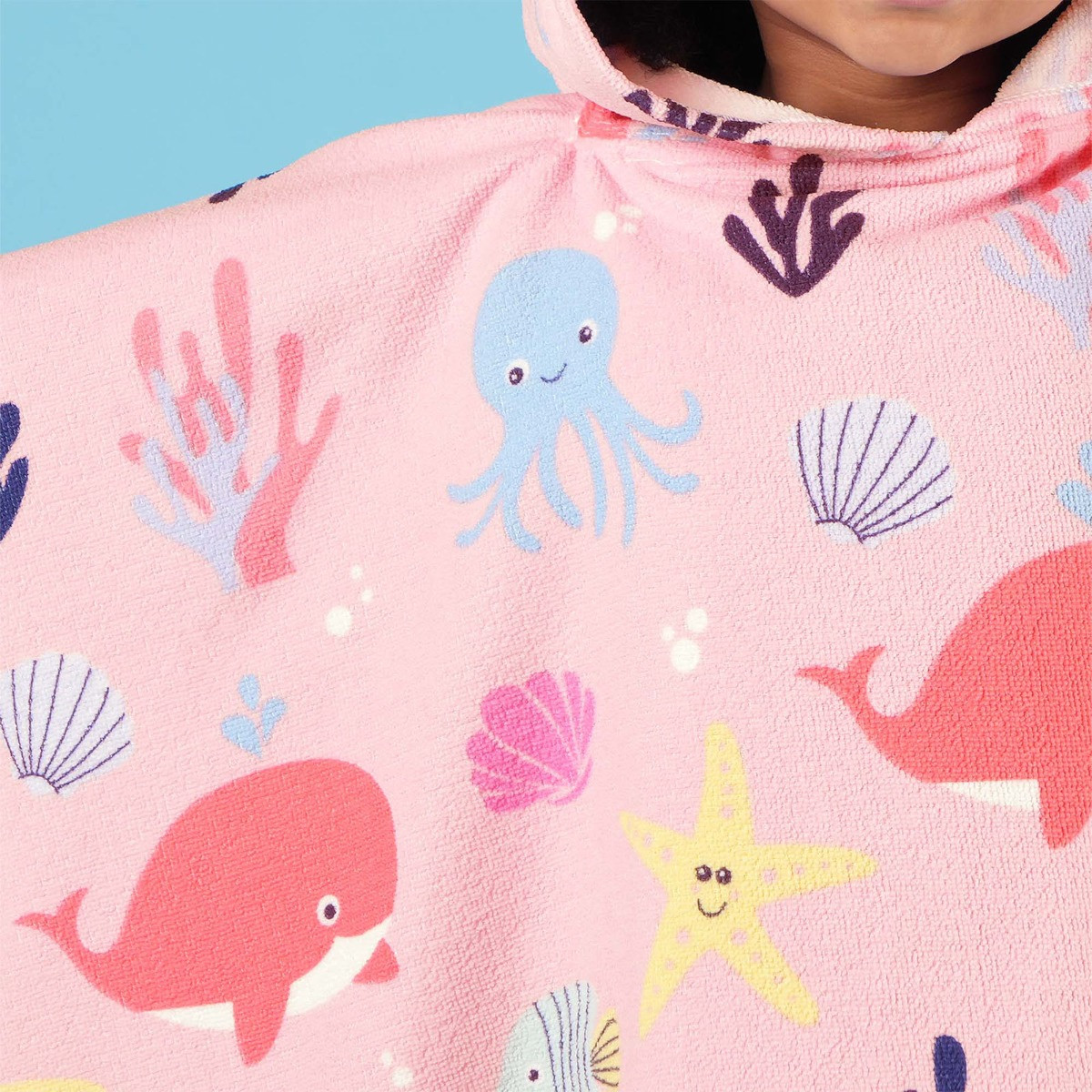 Dreamscene Kids Under The Sea Print Towel Poncho - Blush>
