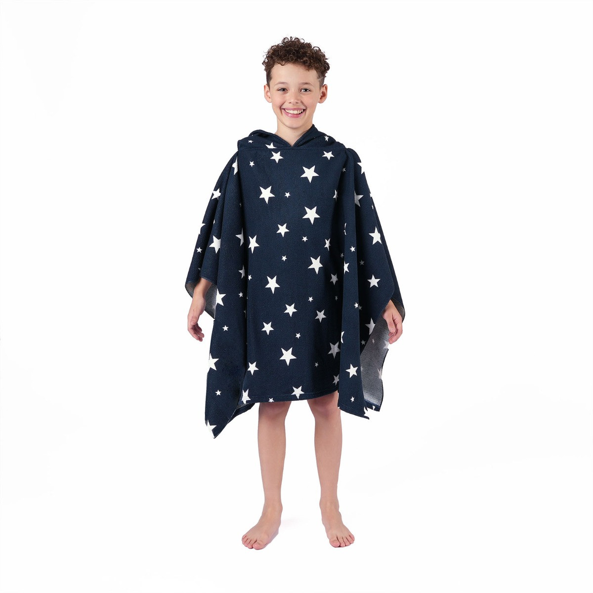 Dreamscene Kids Star Print Towel Poncho, Navy - One Size>