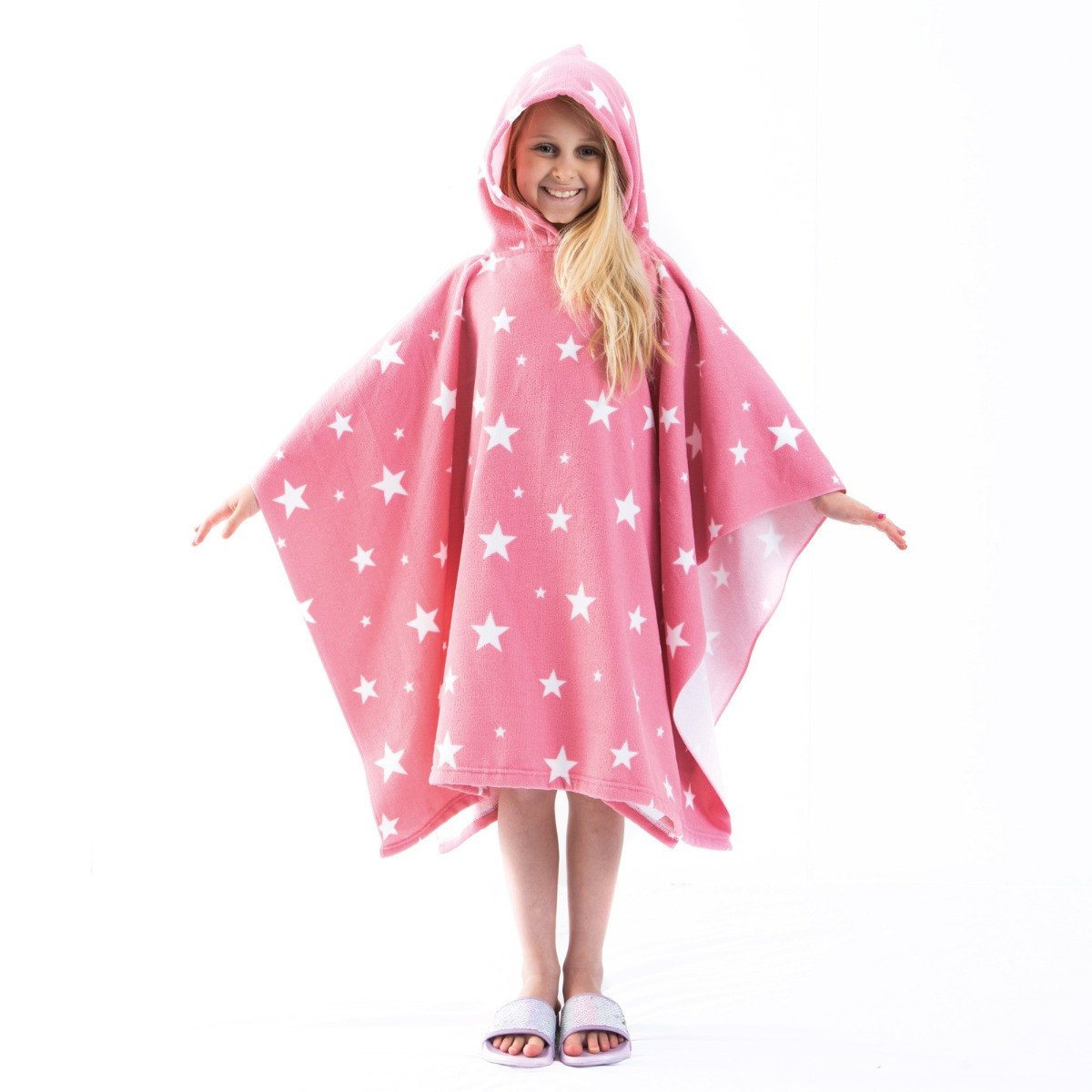 Dreamscene by OHS Star Print Hooded Towel Poncho, Kids Blush Pink