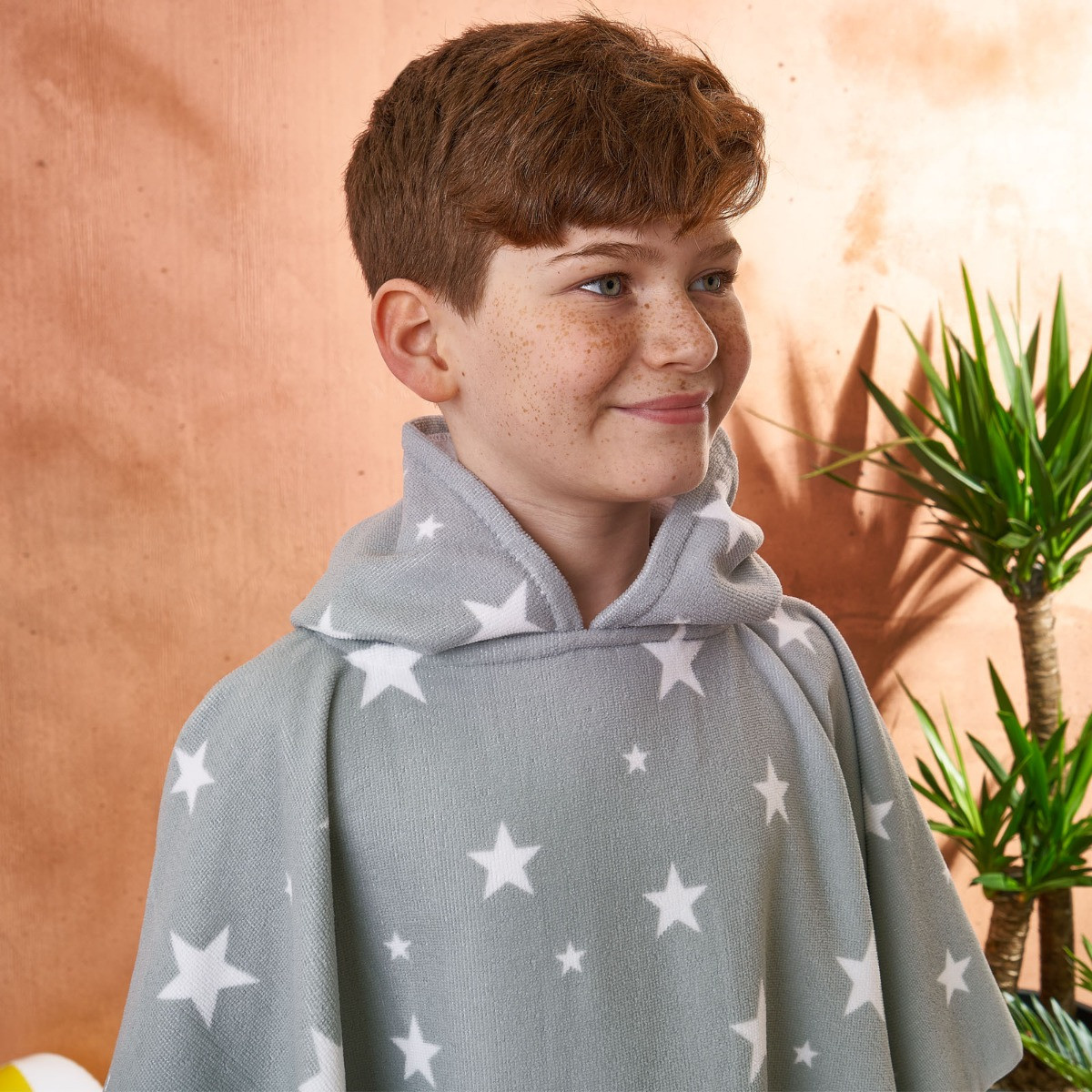 Dreamscene Star Print Hooded Towel Poncho, Grey - One Size>