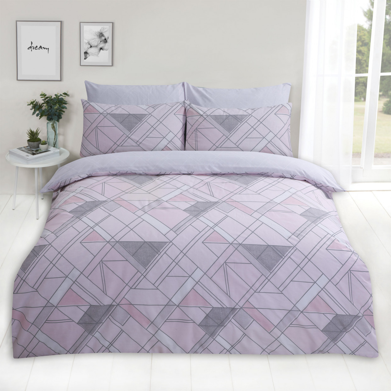 OHS Abstract Lines Duvet Set - Pink >