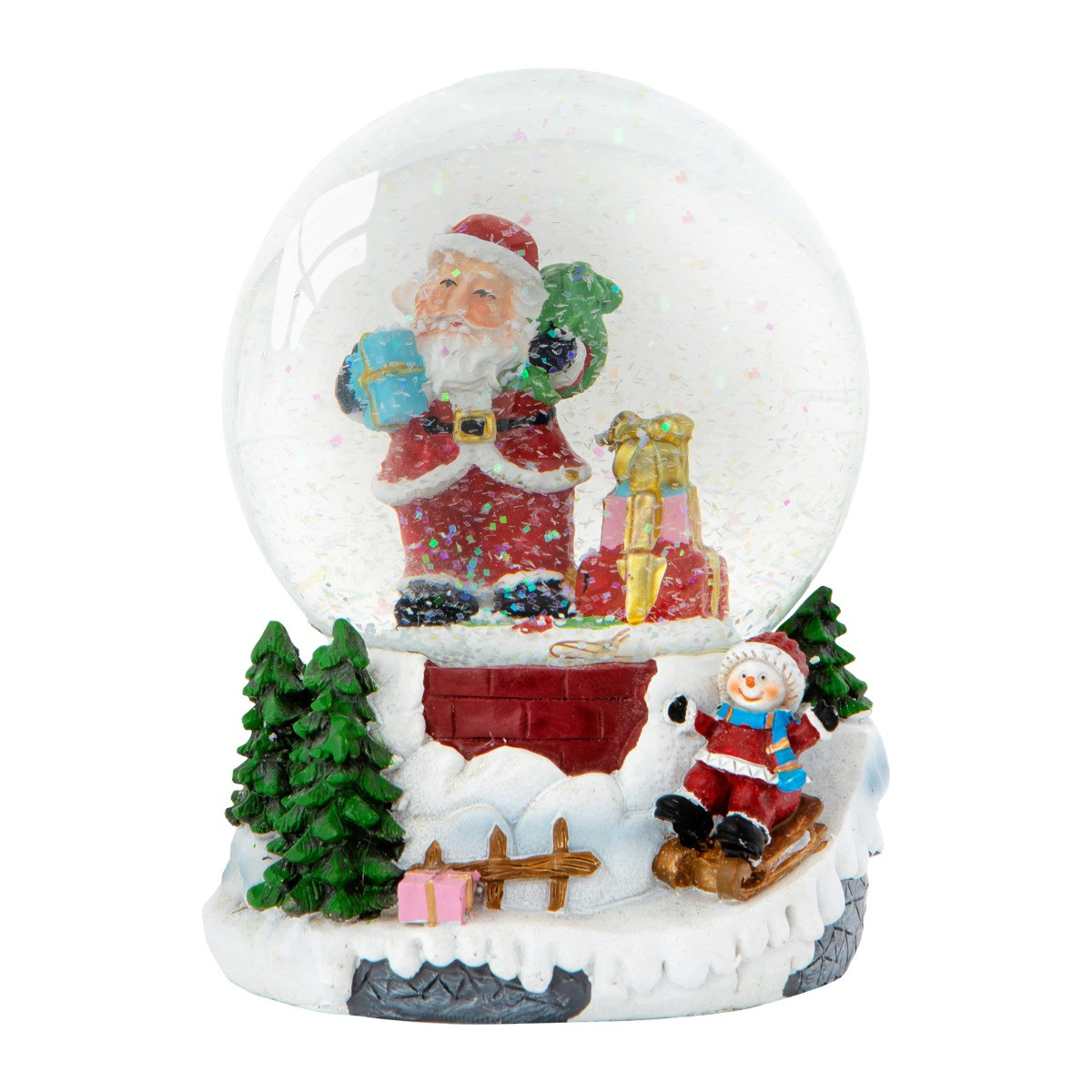 OHS Santa & Snowman Sledging Light Up Musical Snow Globe - Multi>
