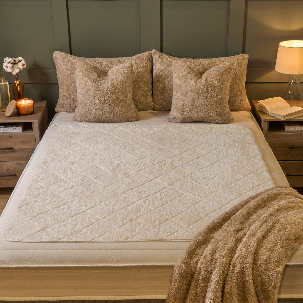 OHS Electric Heated Teddy Fleece Under-Blanket - White >