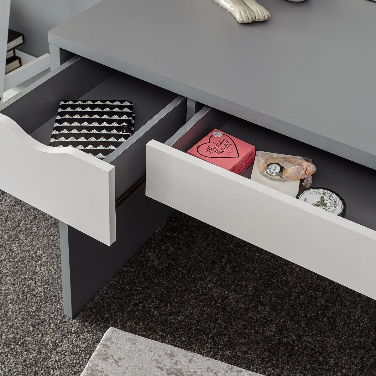 Elizabeth Dressing Table Set - Grey/White>